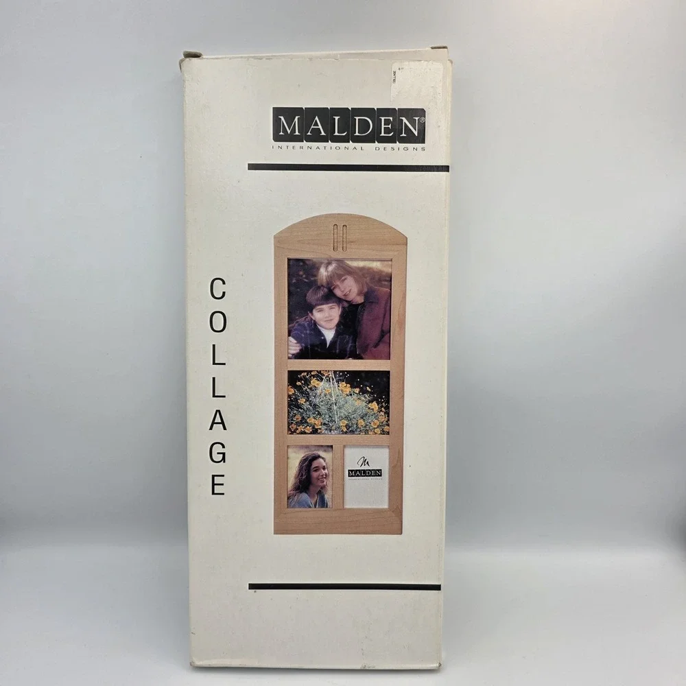 New Vtg Malden 1995 Collage 4 Opening Picture Frame for Photos Natural Wood 8106